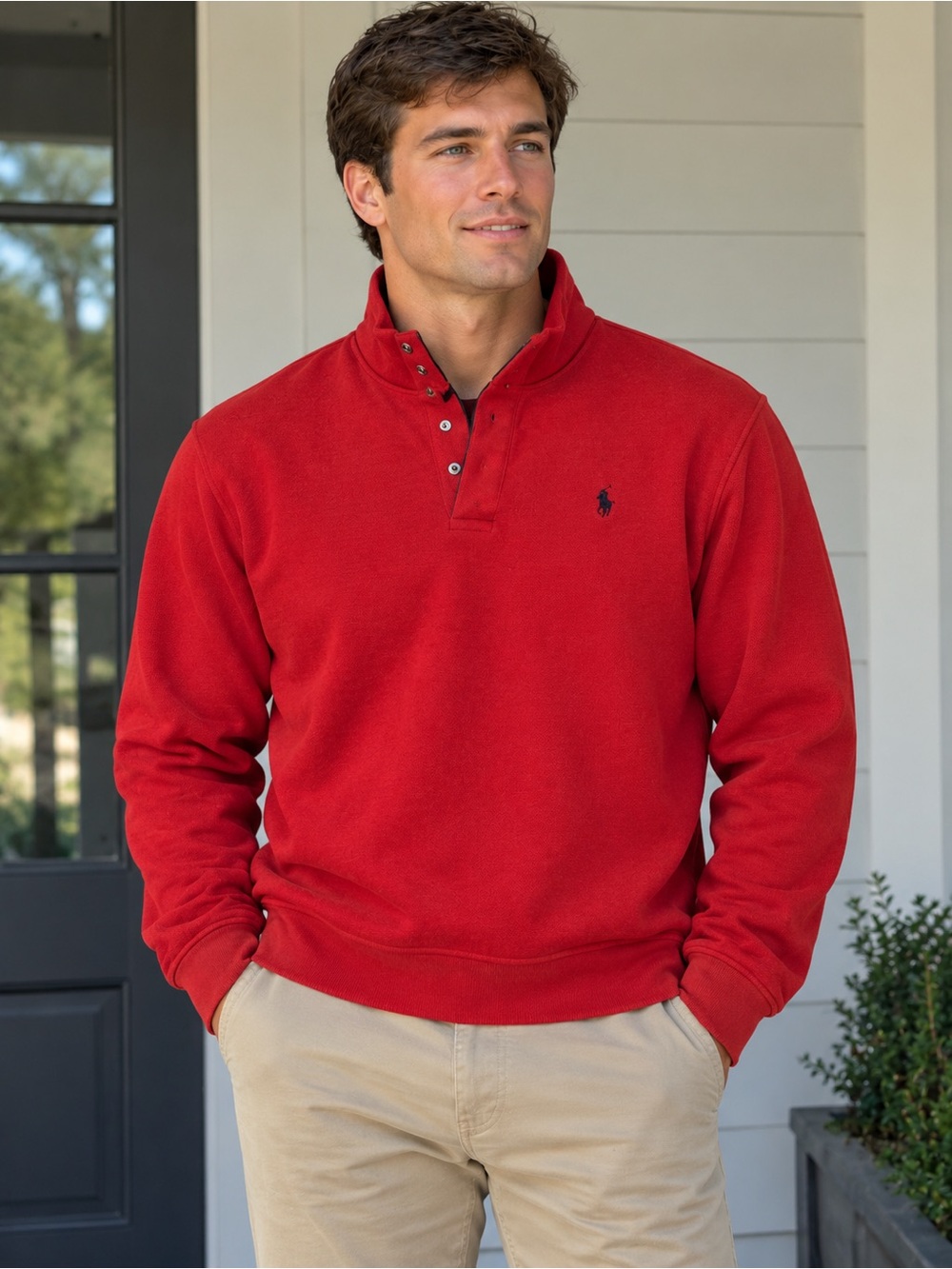 Polo Ralph Lauren Double-Knit Quarter-Snap Pullover Red XL